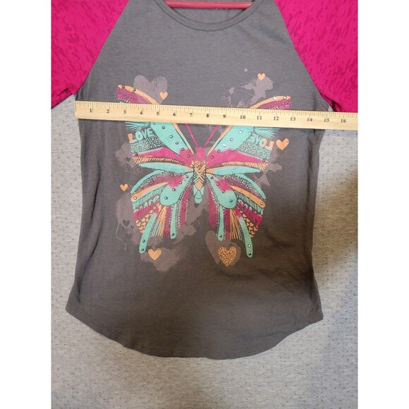 Mudd 3/4 Sleeve Raglan T-shirt Girls 16 Colorful Butterfly Rhinestone Print - Picture 4 of 8